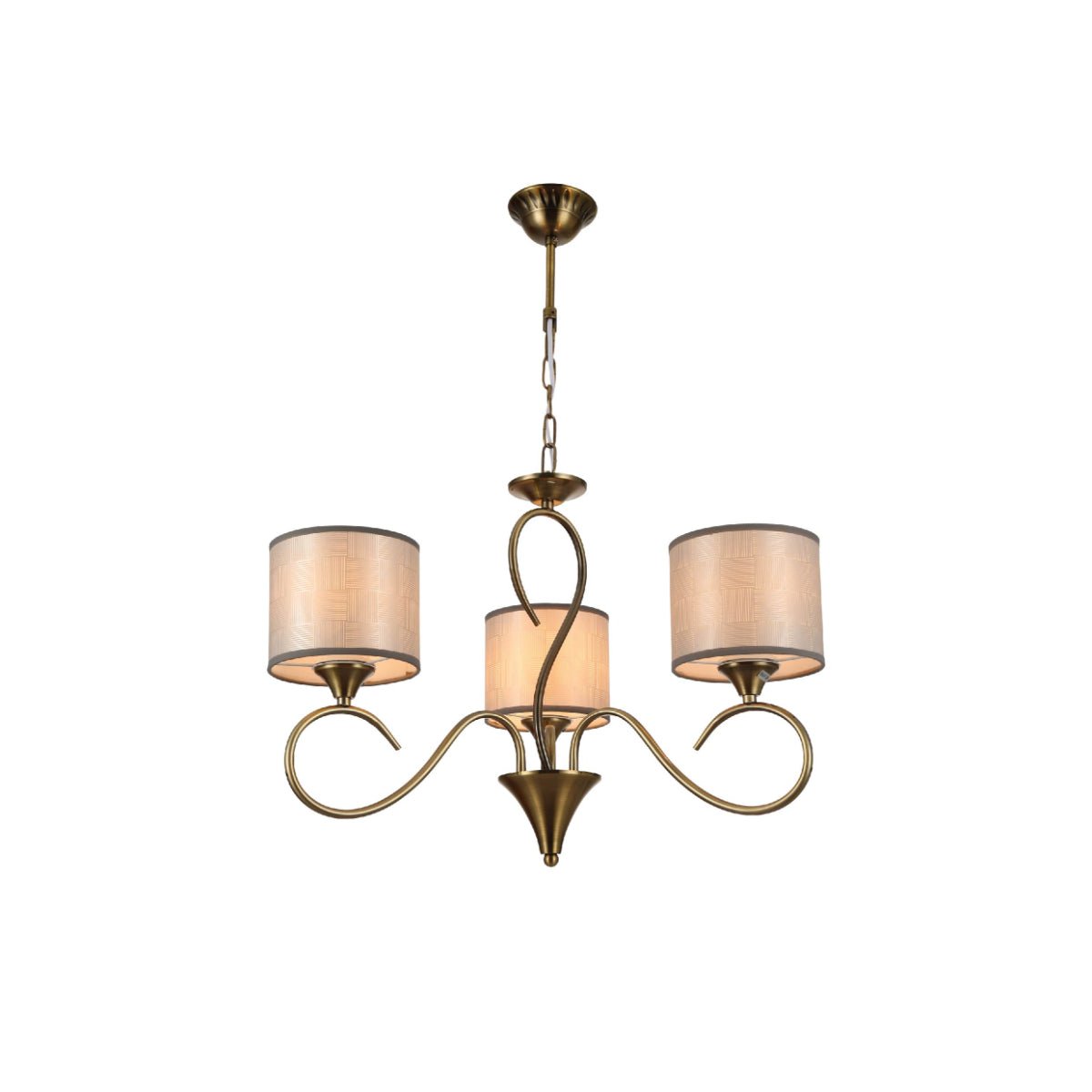 Antique Brass Arm Grey Cylinder Shaded Candle Vintage Chandelier Ceiling Light E27 Fittings