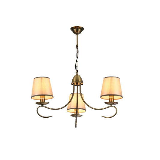 Antique Brass Arm Grey Frustum Shaded Candle Vintage Chandelier Ceiling Light E14 Fittings