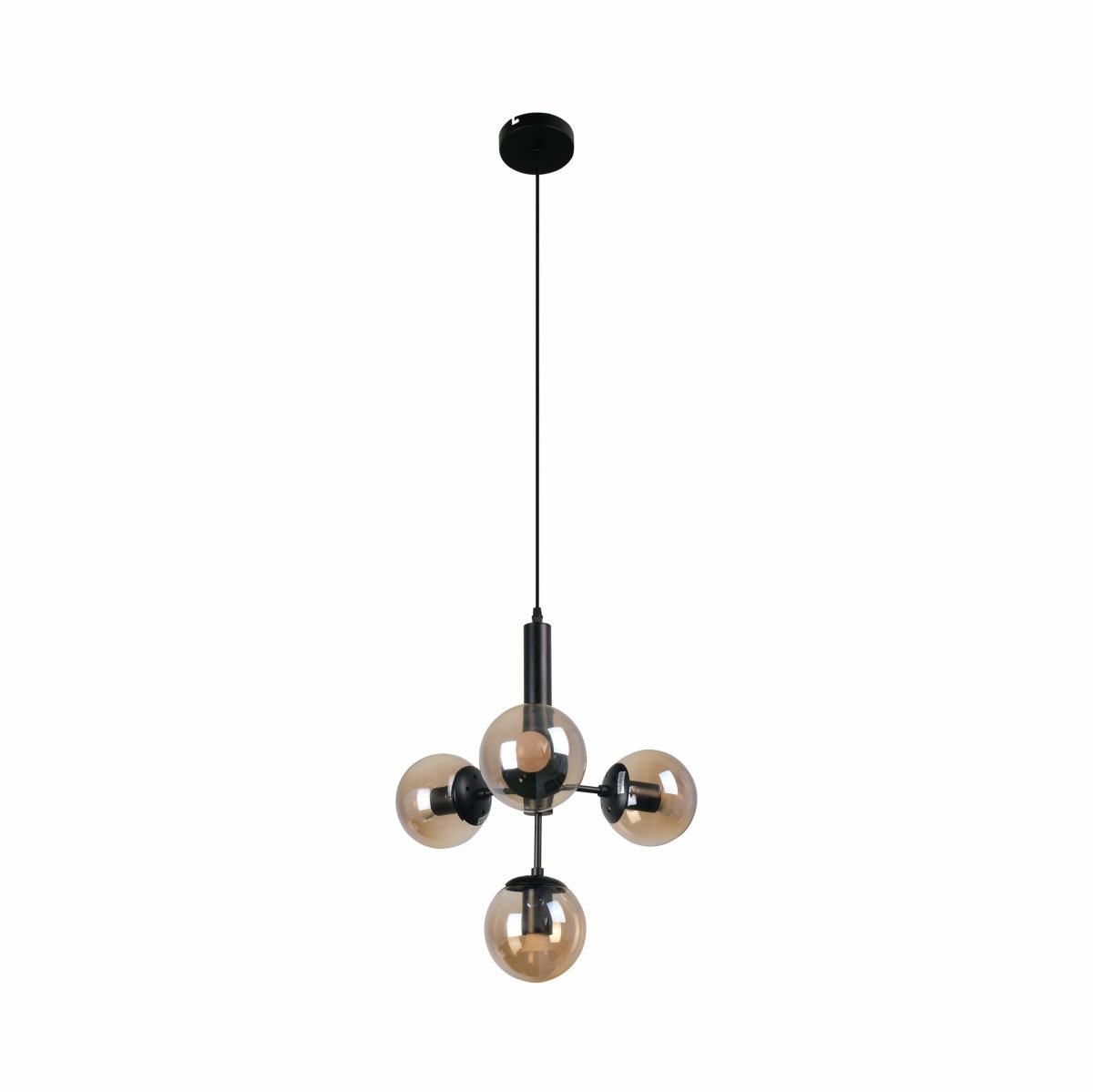 Main image of Atom Model Amber Globe Glass Black Metal Body Chandelier with 4xE27 Fittings | TEKLED 159-17406