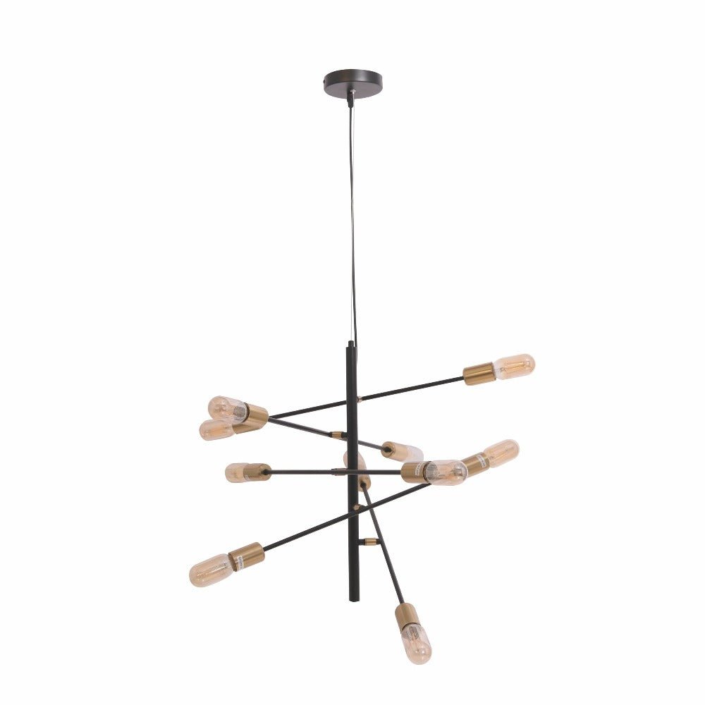 Main image of Black and Gold Rod Modern Pendant Chandelier Light with 10xE27 Fittings | TEKLED 159-17480