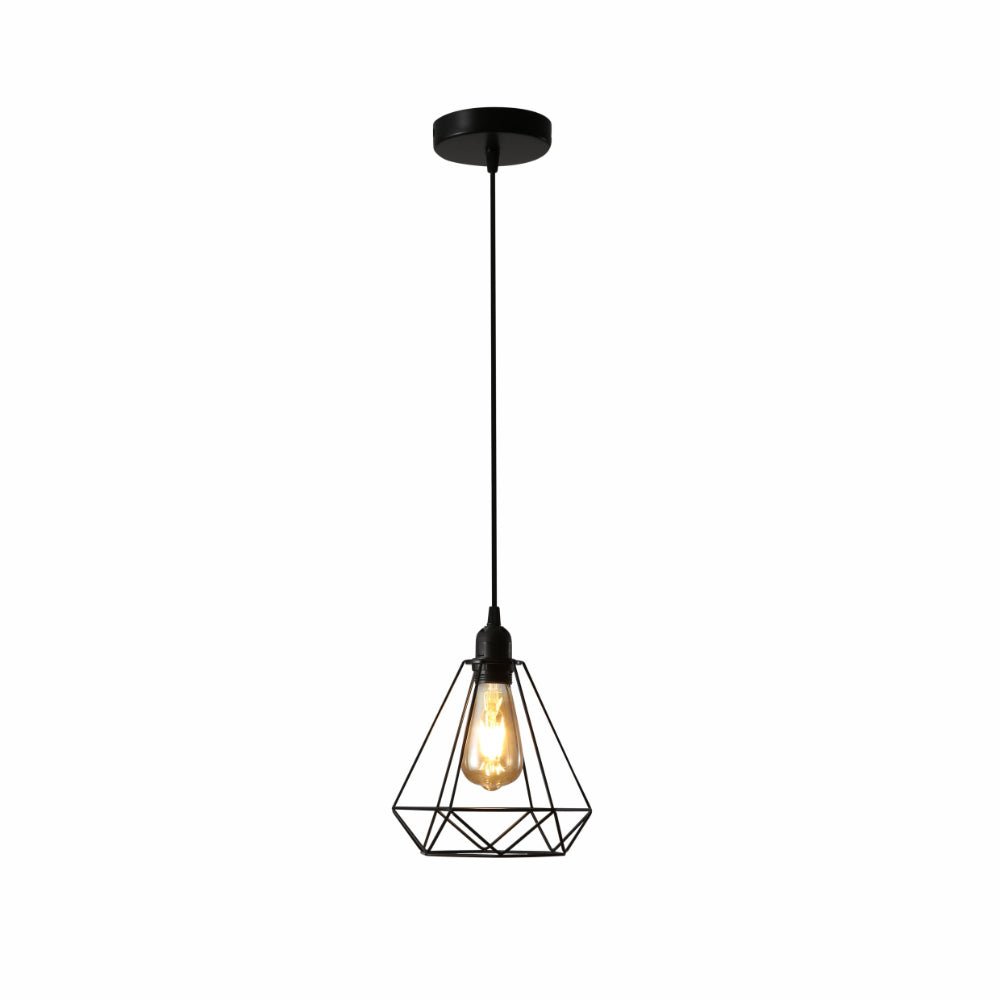 Main image of Black Metal Diamond Caged Funnel Single or Triple Pendant Ceiling Light with E27 | TEKLED 150-17378