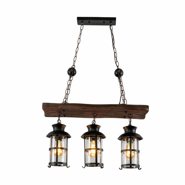 Main image of Board Iron and Wood Glass Cylinder Shade Island Chandelier Light 3xE27 | TEKLED 159-17840
