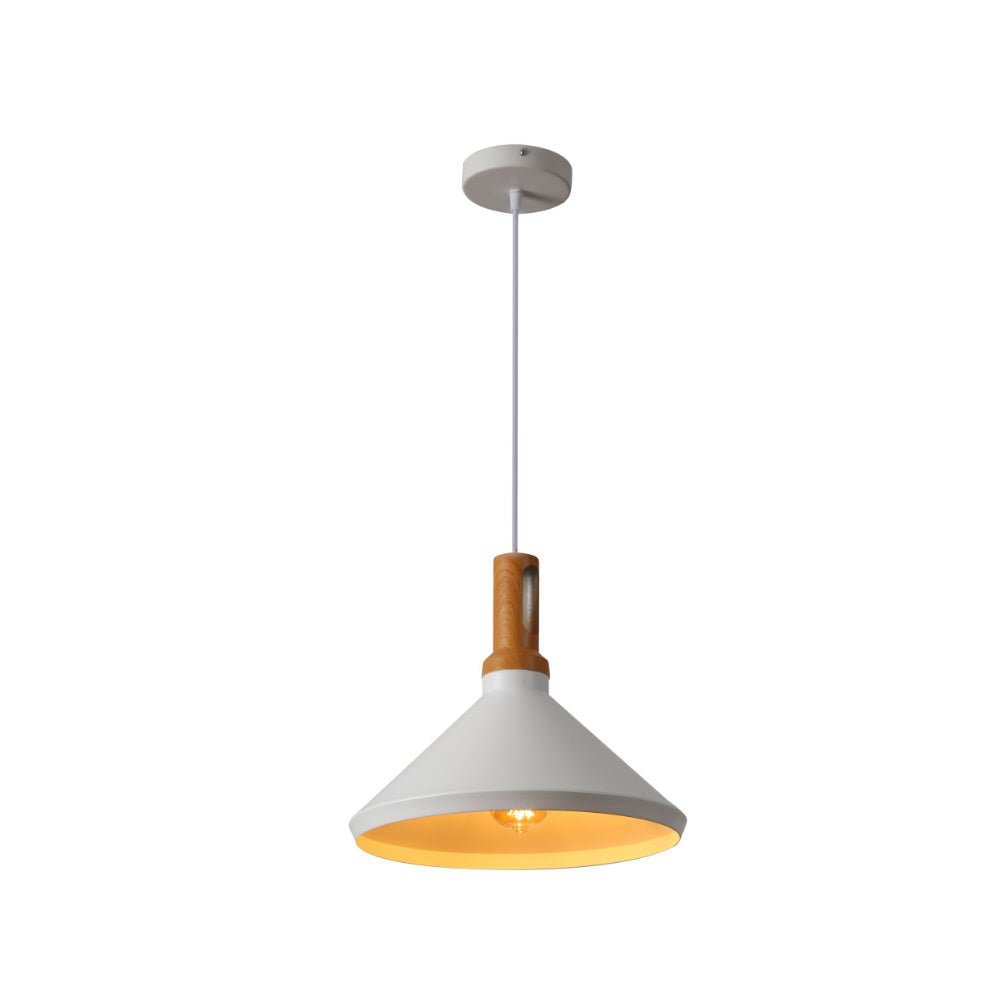 Main image of Capo Funnel Cone Flat Nordic Wood Top White or Black Designer Metal Pendant Ceiling Light E27 | TEKLED 150-18032