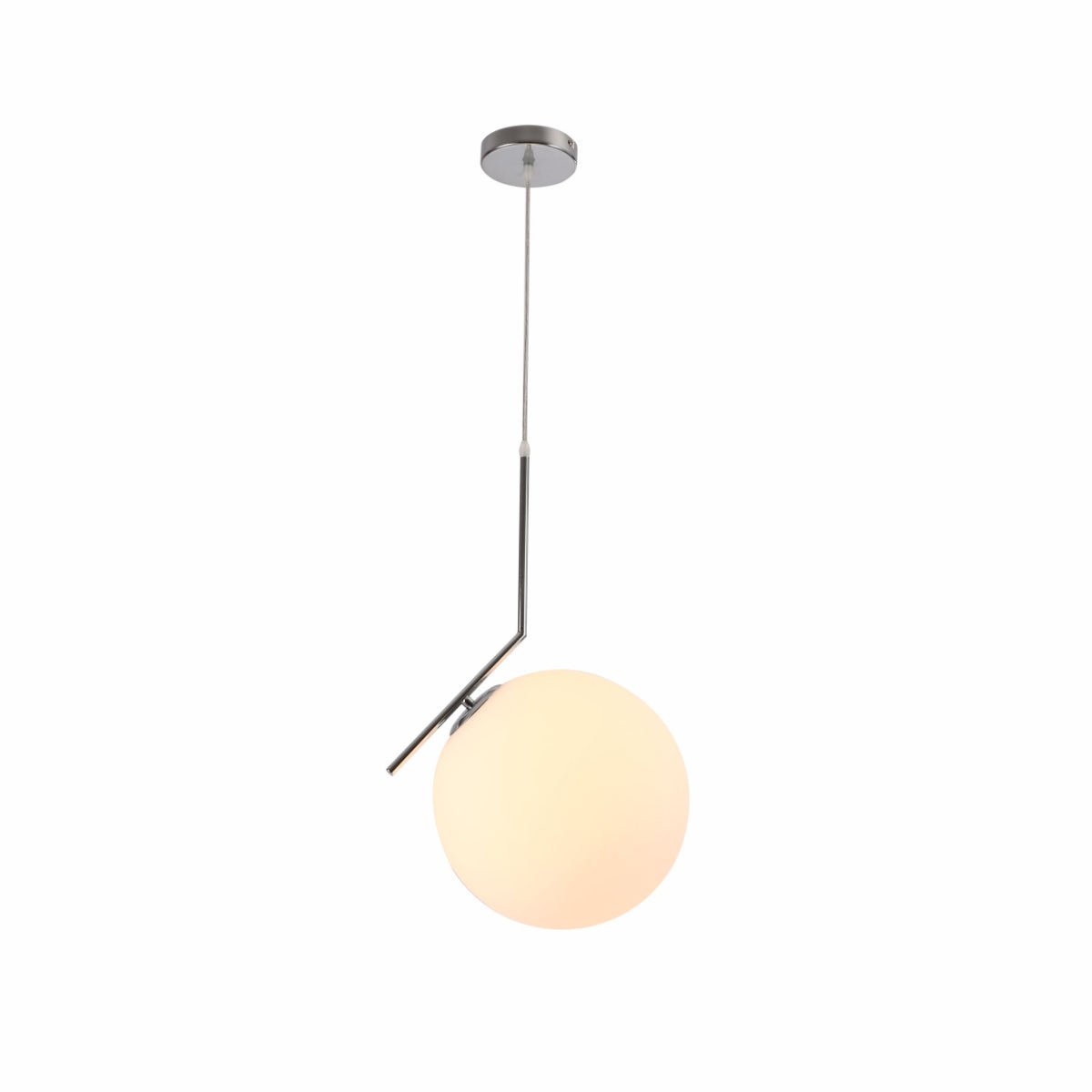 Main image of Chrome Metal Opal White Glass Globe Pendant Ceiling Light L with E27 | TEKLED 156-19508