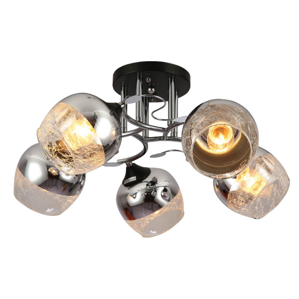 Chrome Metal Partial Mirror Cone Glass Ceiling Light E27