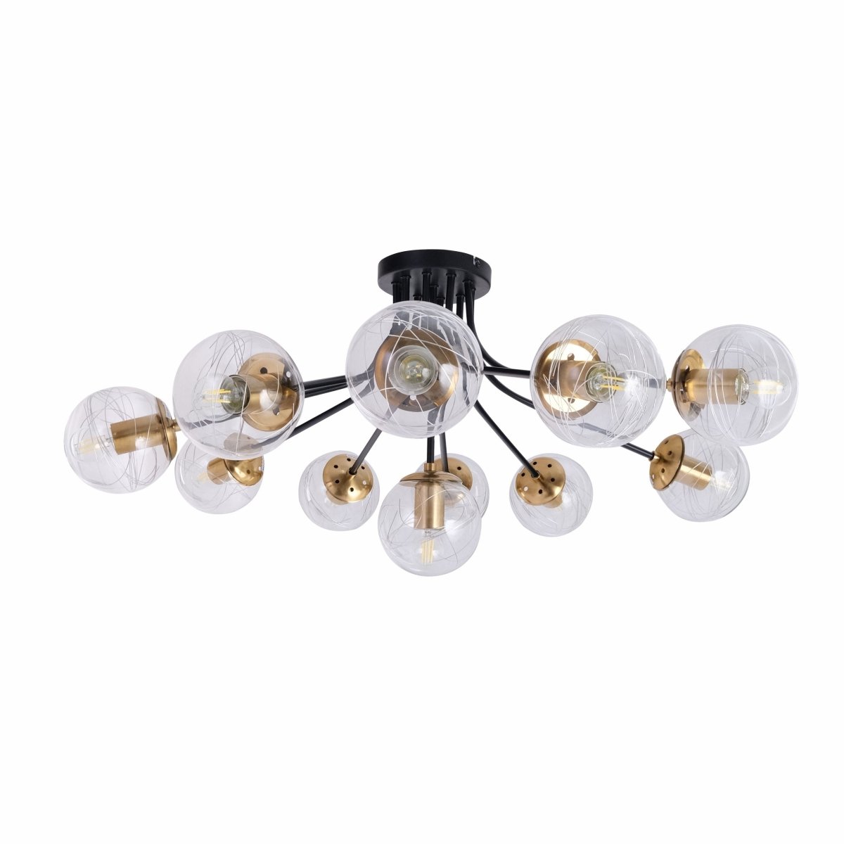 Main image of Clear Globe Glass Black Metal Semi Flush Ceiling Light with 11xE27 Fittings | TEKLED 159-17418