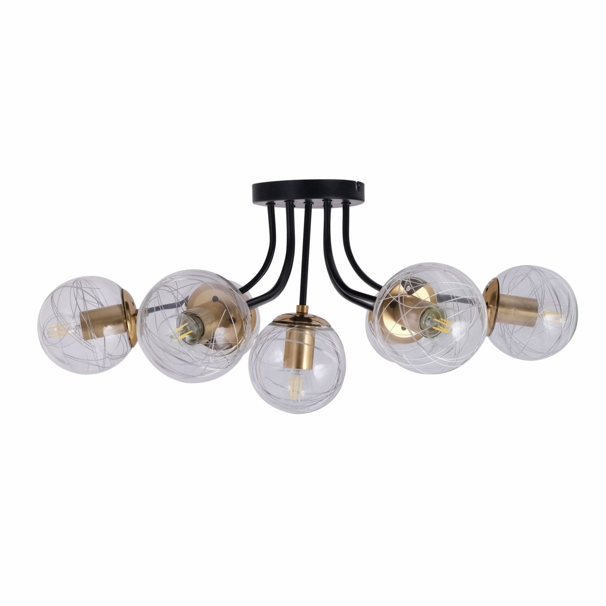 Main image of Clear Globe Glass Black Metal Semi Flush Ceiling Light with 7xE27 Fittings | TEKLED 159-17416