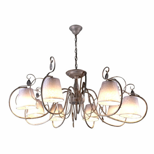Creamy White Shade Rice White Gold Brushed Arm Ceiling Chandelier Light E14