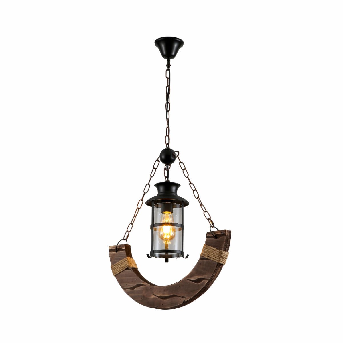 Main image of Crescent Wood Glass Cylinder Shaded Rustic Farmhouse Nautical Pendant Ceiling Light E27 | TEKLED 159-17848