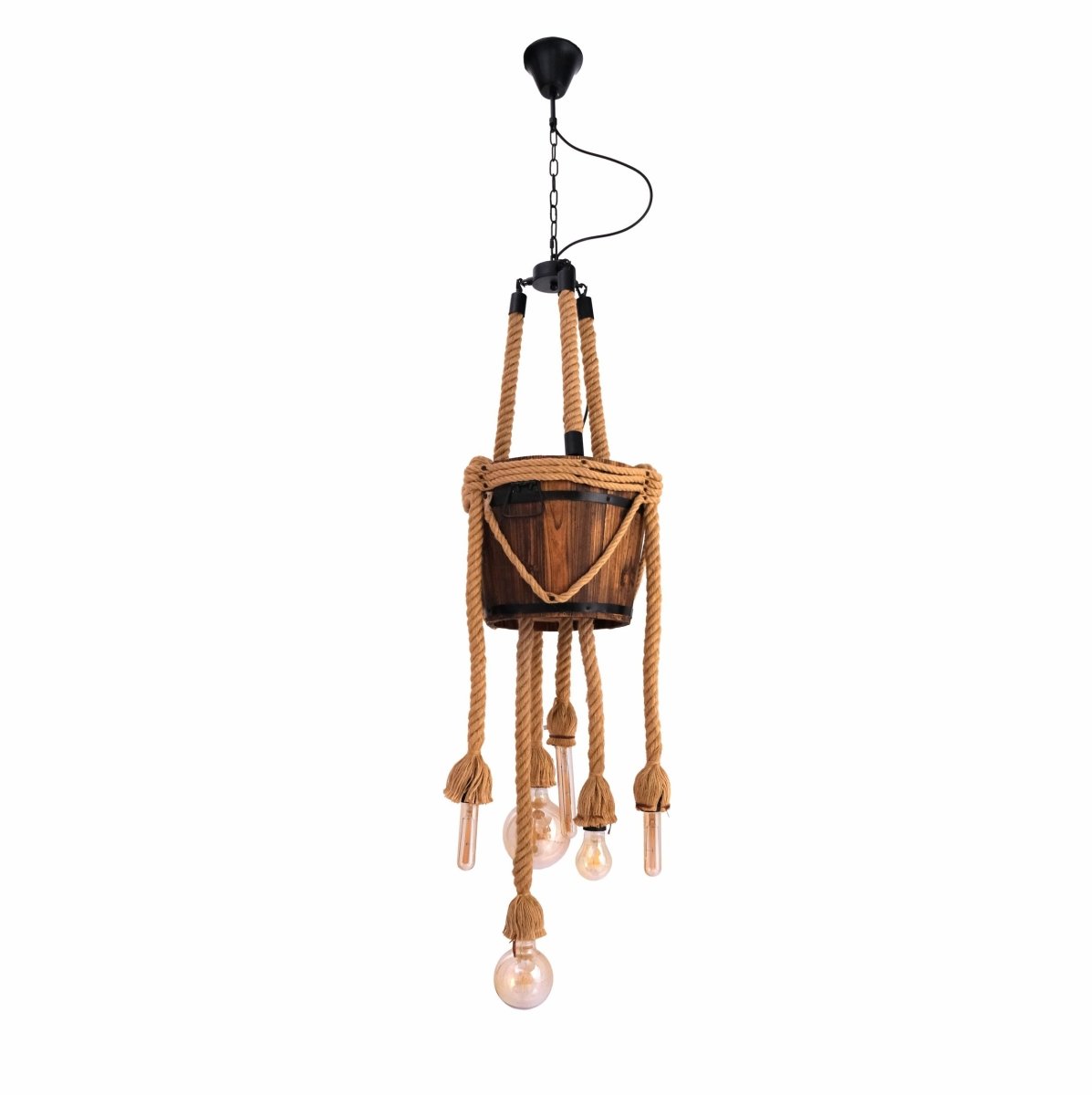 Main image of Firewood Basket with 6 Hemp Rope Chandelier E27 Fitting | TEKLED 158-17874