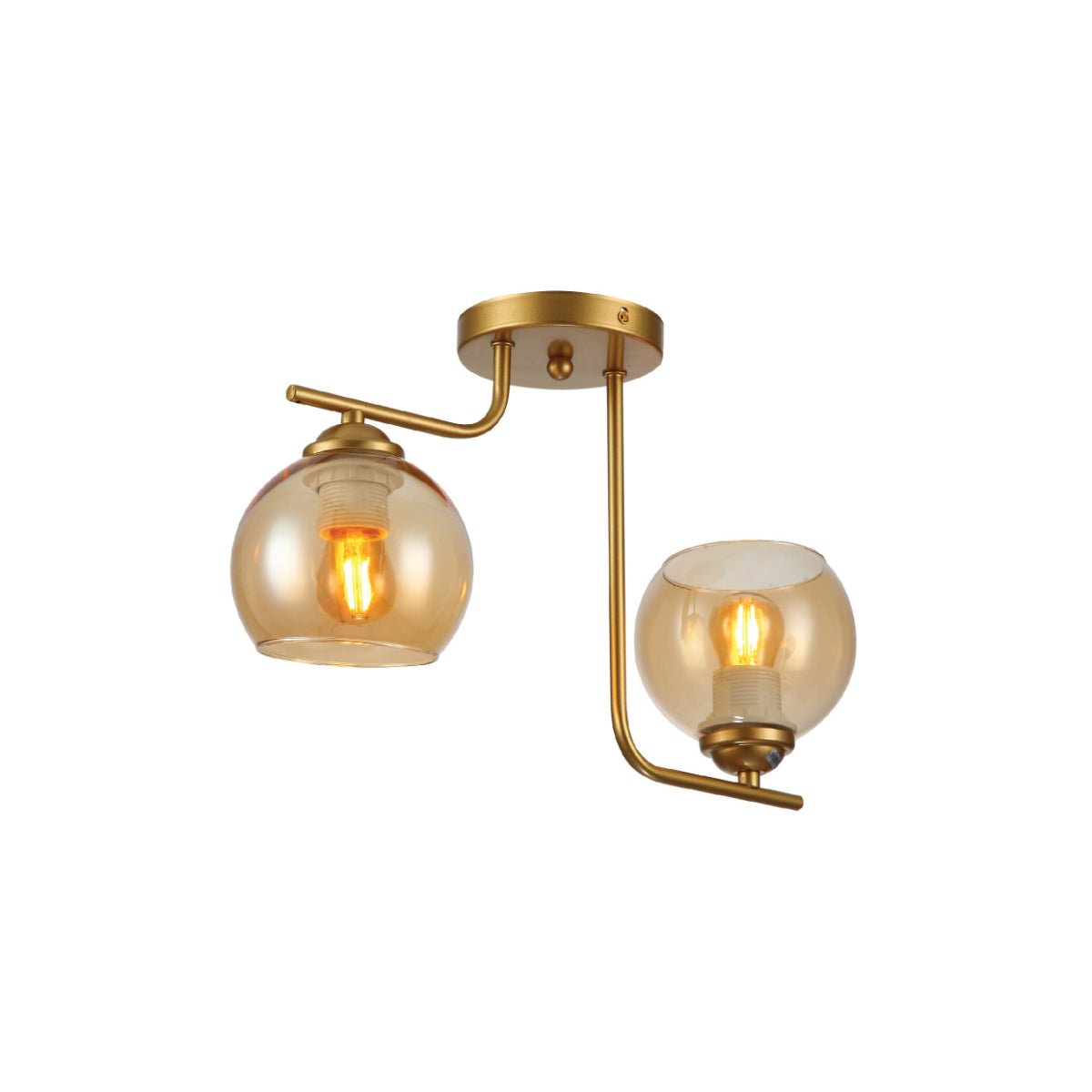 Main image of Gold L shape Metal Amber Dome Glass Ceiling Light with E27 Fittings | TEKLED 159-17626