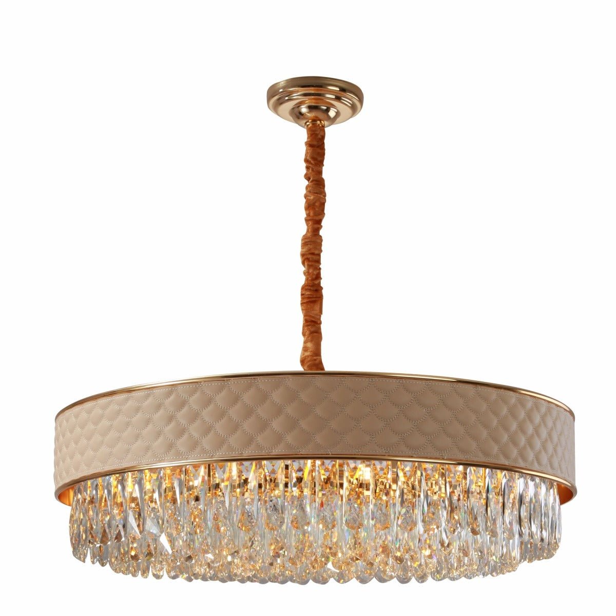 Black or Cream Leather Shade Gold Metal Body Crystal Chandelier Ceiling Light E14
