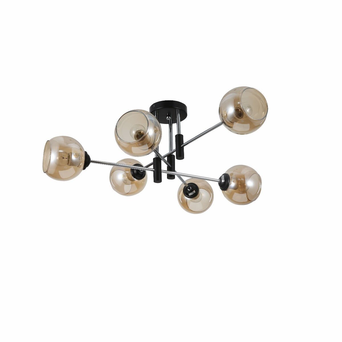 Amber Glass Globe Chrome And Black Metal Semi Flush Ceiling Light 6Xe27's main image.