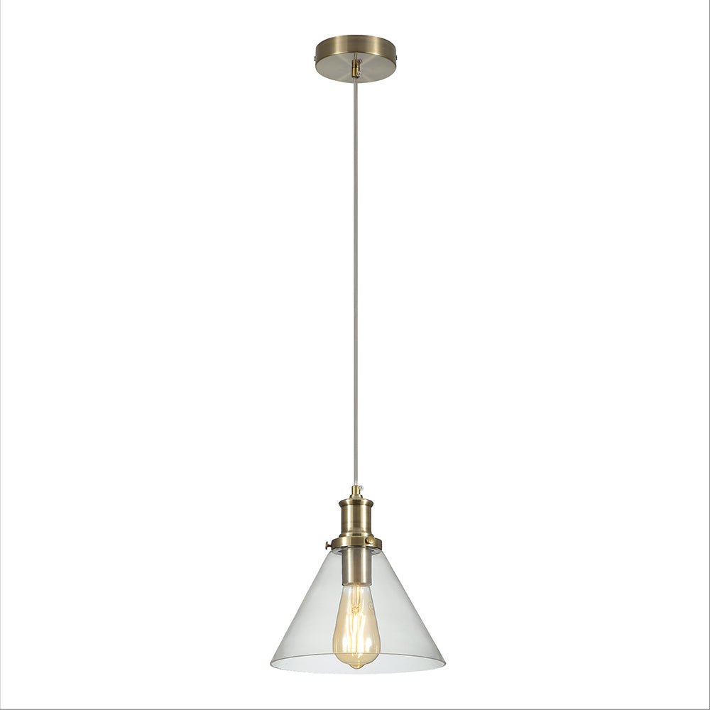 Isaac Antique Brass or Chrome Clear Glass Funnel Pendant Ceiling Light