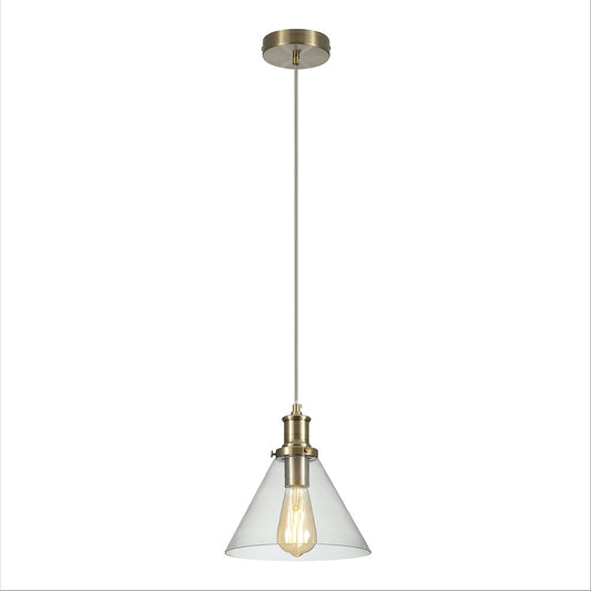 Isaac Antique Brass or Chrome Clear Glass Funnel Pendant Ceiling Light