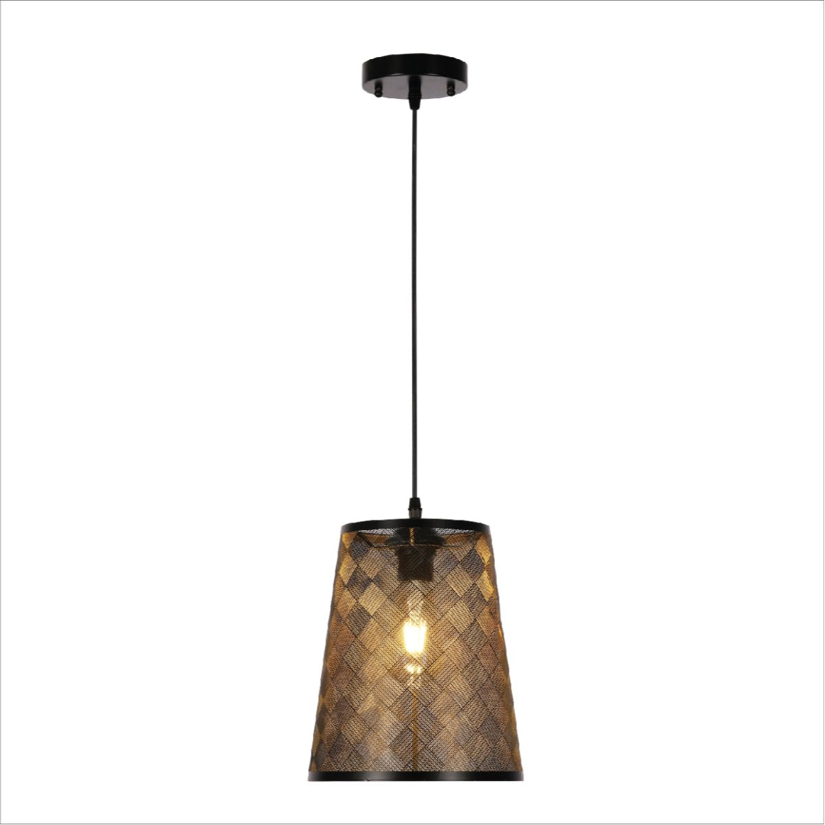 Main image of Black-Golden Metal Frustum Pendant Ceiling Light with E27 | TEKLED 150-17986