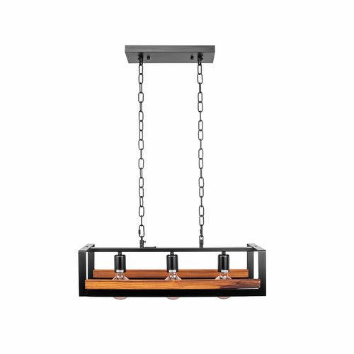 Black metal wood cuboid island chandelier with 3xe27 main image