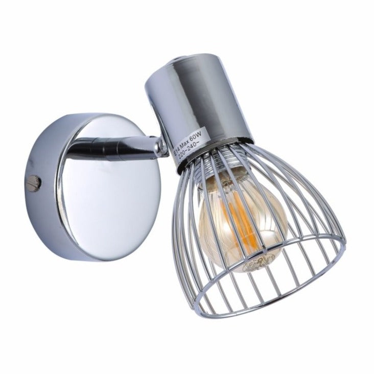 Chrome Metal Caged Wall Light E14's main image.