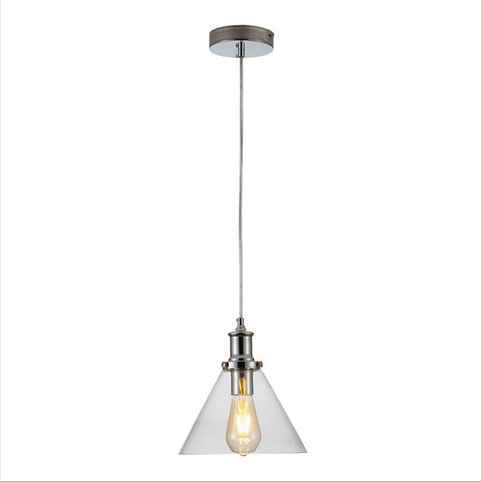 Isaac Antique Brass or Chrome Clear Glass Funnel Pendant Ceiling Light