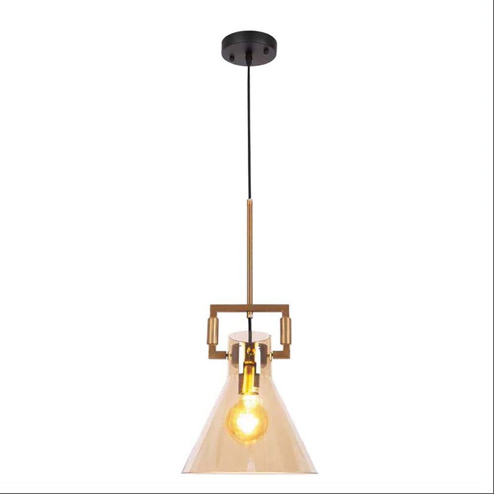 Amber Globe Funnel Dome Glass Gold Metal Body Ceiling Pendant Light