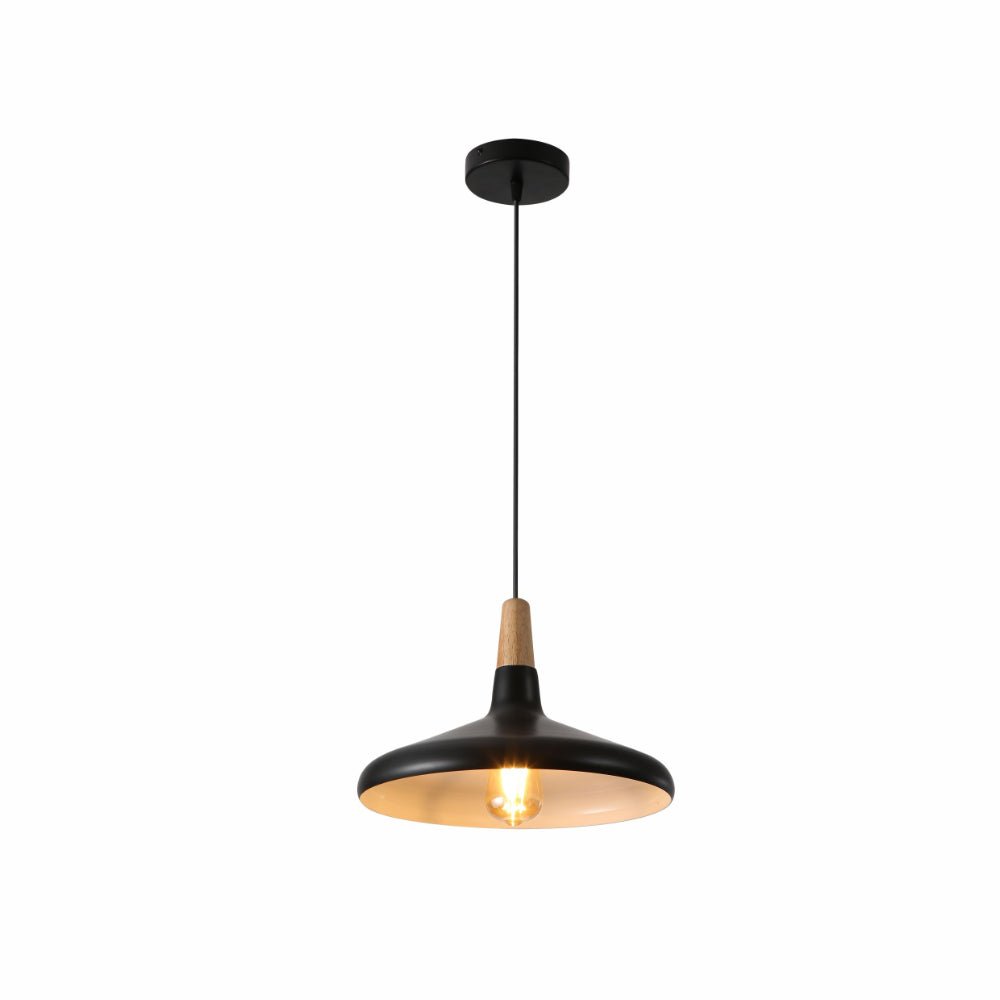 Main image of Capo Funnel Cone Flat Nordic Wood Top White or Black Designer Metal Pendant Ceiling Light E27 | TEKLED 150-18034