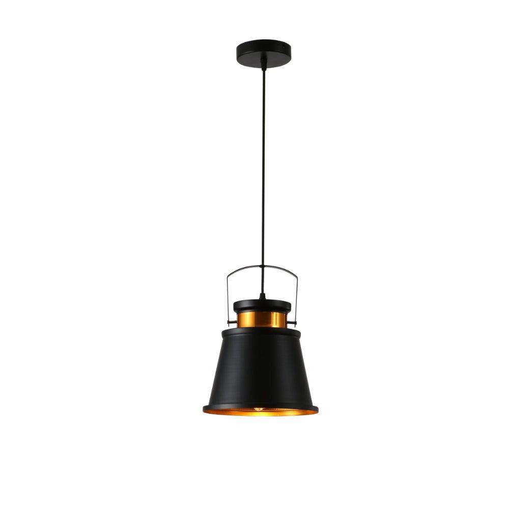 Main image of Loft Cafe Bar Counter Exhibition Hall Pub Aisle Indoor Black Funnel Handled Black Gold Metal Pendant Ceiling Light E27 | TEKLED 150-17816