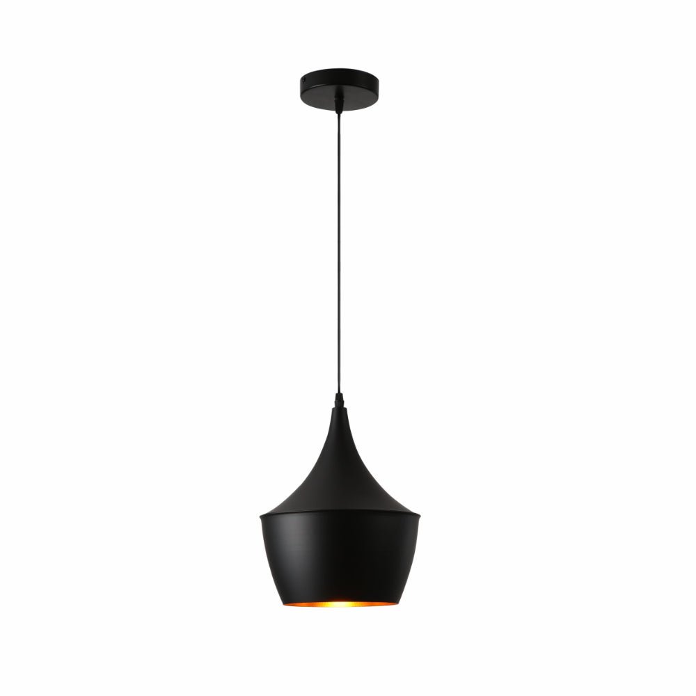 Main image of Penn Cone Schoolhouse Orient Flat Black Gold Metal Pendant Ceiling Light E27 | TEKLED 150-17912