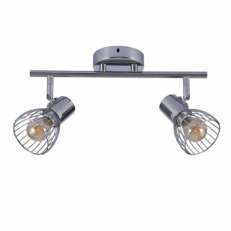 Silver Cage Shade Chrome Body Semi Flush Ceiling and Wall Light E14