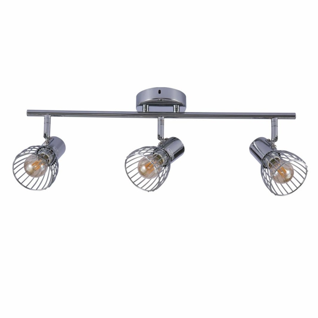 Silver Cage Shade Chrome Body Semi Flush Ceiling and Wall Light E14
