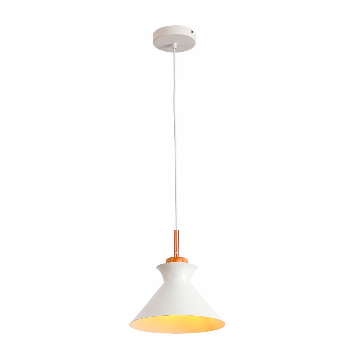 White Metal Wood Neck Pendant Light Small E27's main image.