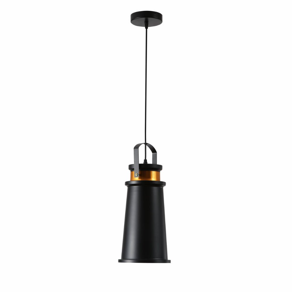 Main image of Loft Cafe Bar Counter Exhibition Hall Pub Aisle Indoor Black Funnel Handled Black Gold Metal Pendant Ceiling Light E27 | TEKLED 150-17814