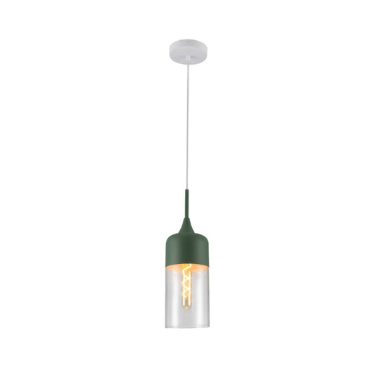 Macaron Salmon Pink-Olive Green-Mustard Yellow Cylinder Glass Pendant Ceiling Light E27 Fitting