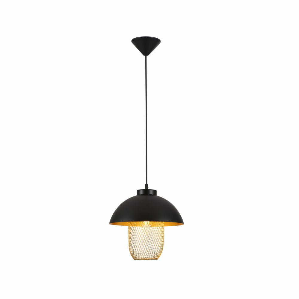 Main image of Matte Gold Caged Shade with Black Dome Top Pendat Ceiling Light D290 with E27 Fitting | TEKLED 150-18304