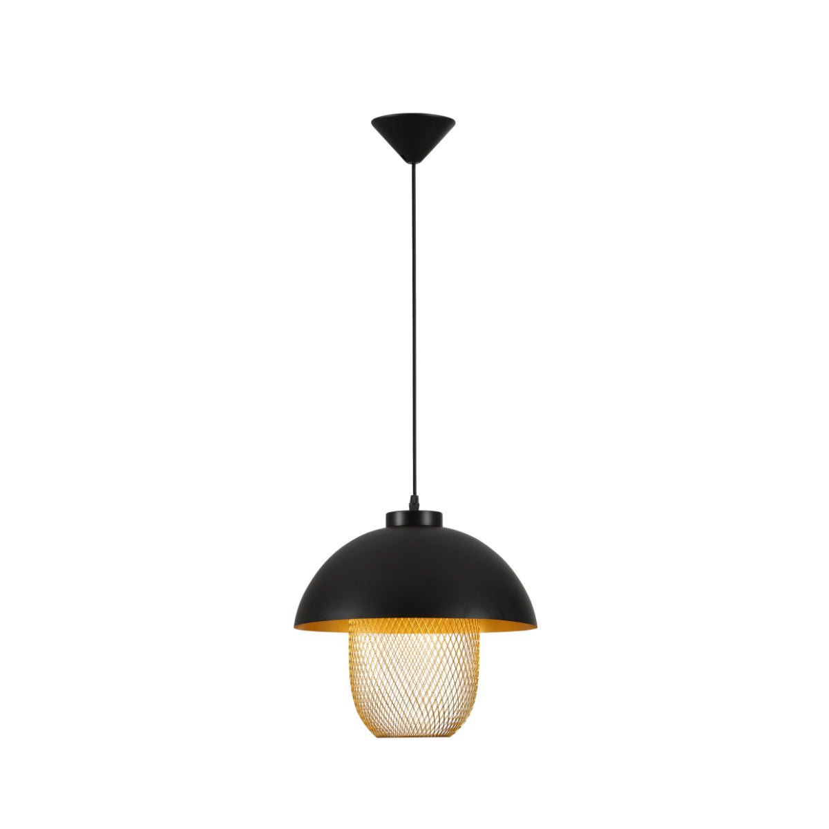 Main image of Matte Gold Caged Shade with Black Dome Top Pendat Ceiling Light D340 with E27 Fitting | TEKLED 150-18306