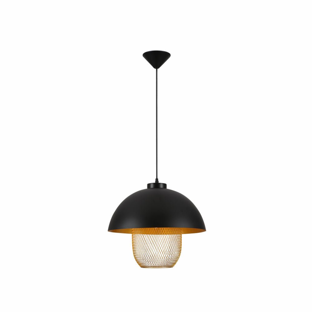 Main image of Matte Gold Caged Shade with Black Dome Top Pendat Ceiling Light D390 with E27 Fitting | TEKLED 150-18308