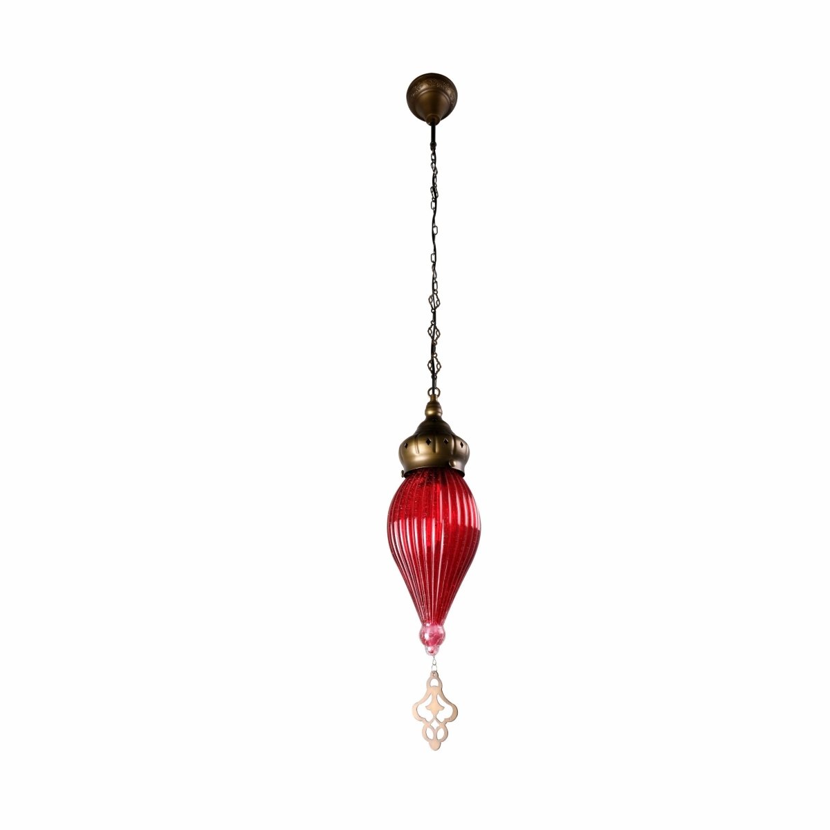 Main image of Moroccan Style Antique Brass and Red Glass Pendant Light E27 | TEKLED 158-19558