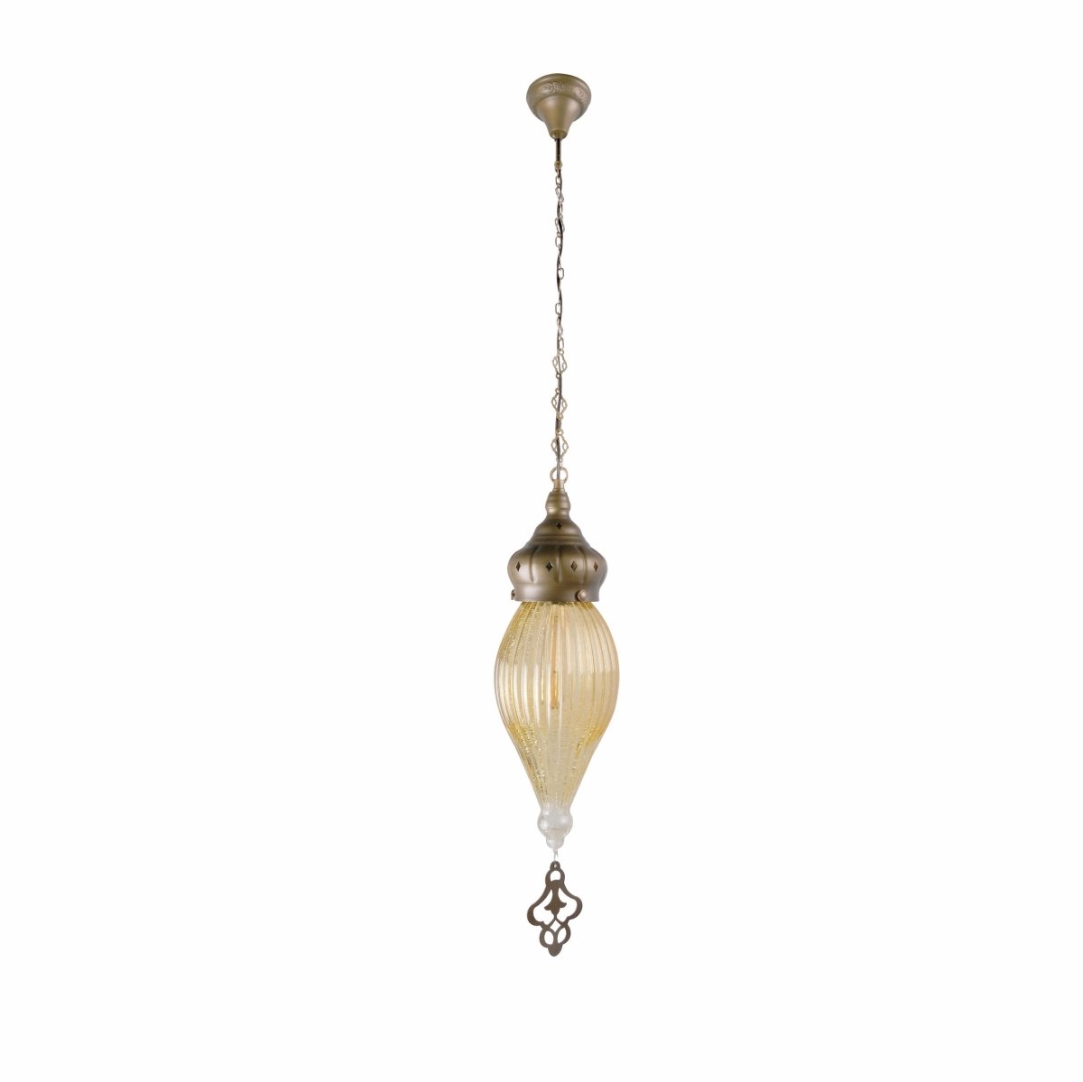 Main image of Moroccan Style Antique Brass and Yellow Glass Pendant Light E27 | TEKLED 158-195582