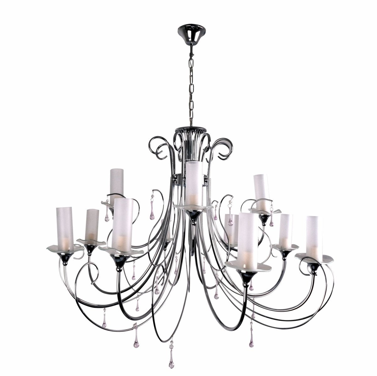 Main image of Opal Cylinder Glass Chrome Metal 12 Arm Chandelier with 12xE14 Fitting | TEKLED 158-17820