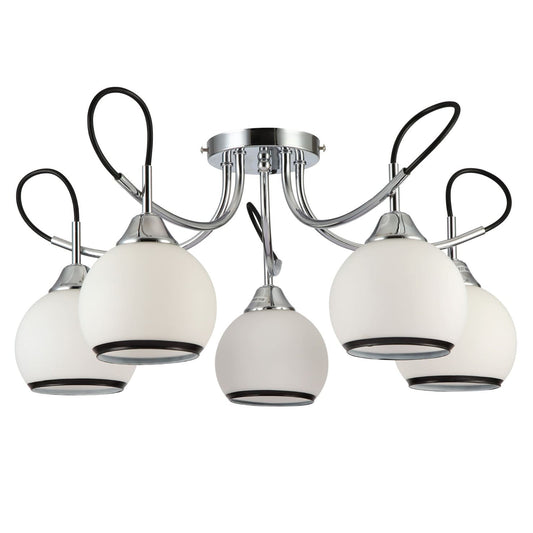 Opal Dome Glass Chrome Metal Semi Flush Ceiling Light