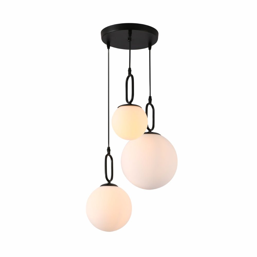 Opal Glass Globes Black Handle 3 Pendant Ceiling Light E27 Fittings
