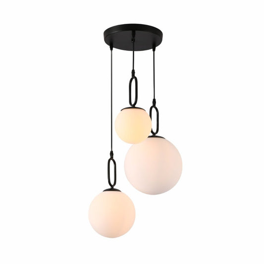 Opal Glass Globes Black Handle 3 Pendant Ceiling Light E27 Fittings
