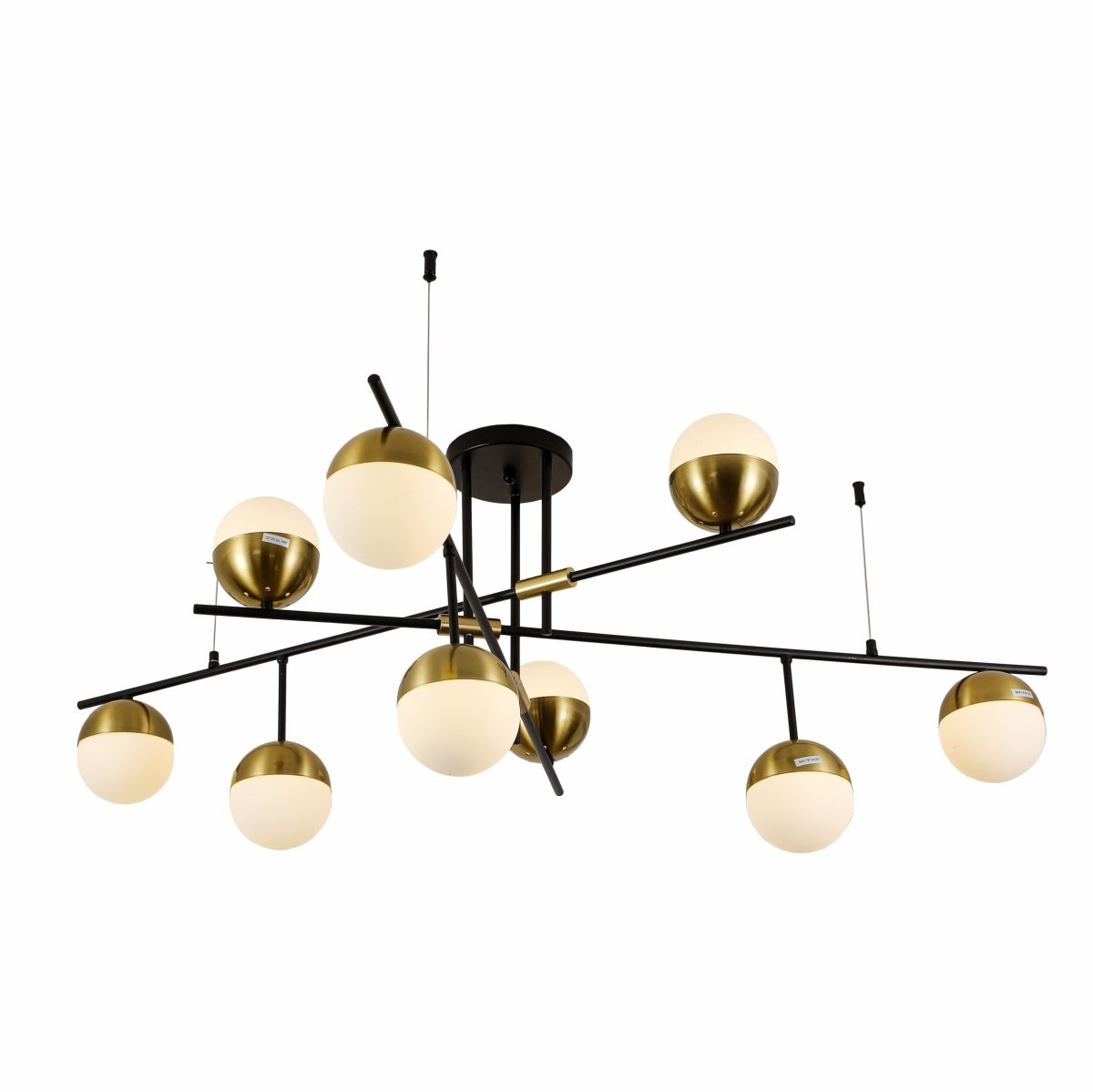 Main image of Opal Globe Glass Gold Black Metal Body Modern Nordic Chandelier with 9xG9 Fittings | TEKLED 159-17540