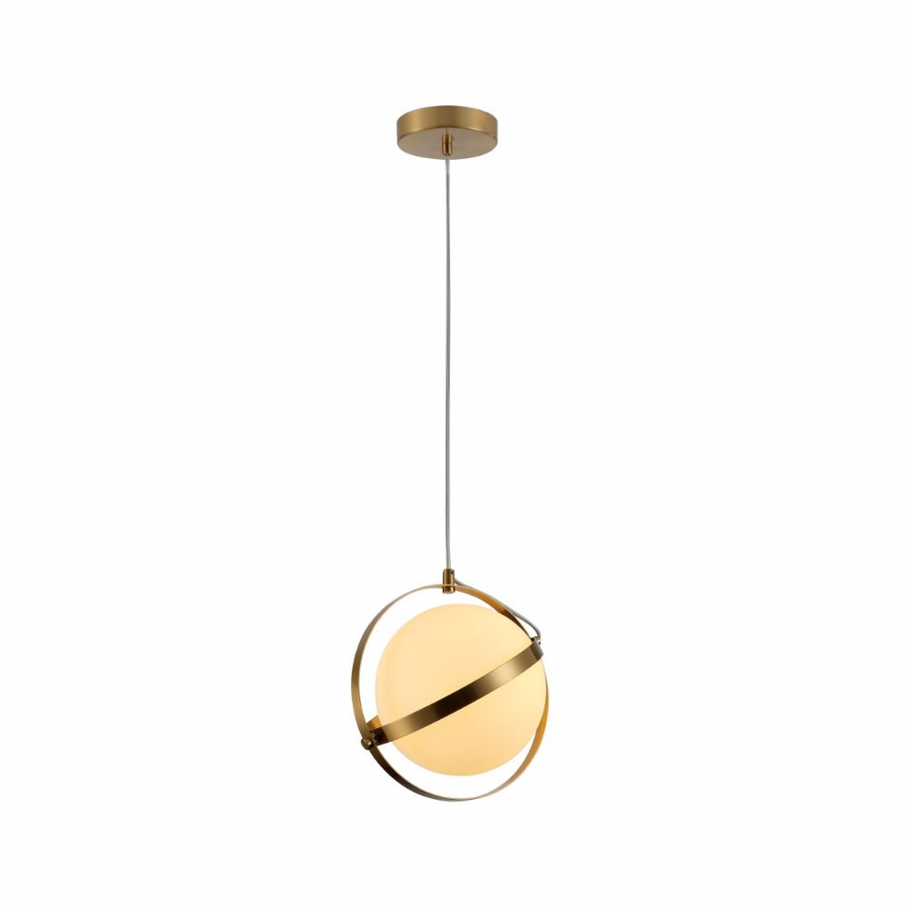 Main image of Opal Globe Glass Gold Rings Pendant Ceiling Light D250 with G9 Fitting | TEKLED 158-19596