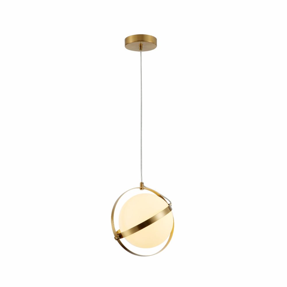 Main image of Opal Globe Glass Gold Rings Pendant Ceiling Light D300 with G9 Fitting | TEKLED 158-19598