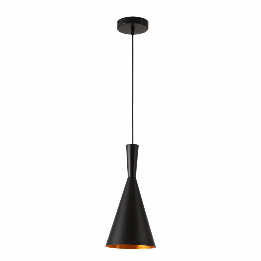 Main image of Penn Cone Schoolhouse Orient Flat Black Gold Metal Pendant Ceiling Light E27 | TEKLED 150-17910