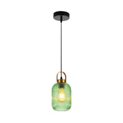 Main image of Sawyer Ribbed Fluted Reeded Maloto Lantern Green Glass Pendant Ceiling Light E27 Gold Handled  | TEKLED 150-18704