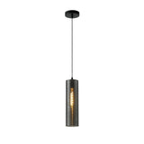 Brown-Silver-Amber Reeded Cylinder Glass Pendant Light E27 Fitting