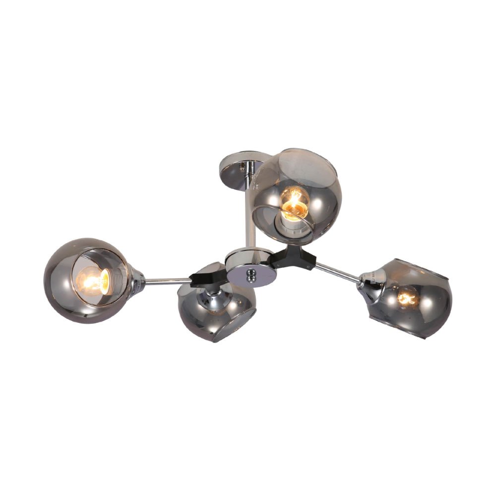 Main image of Smoky Barrel Glass Chrome Metal Body Sputnik Modern Ceiling Light with E27 Fittings | TEKLED 159-17692