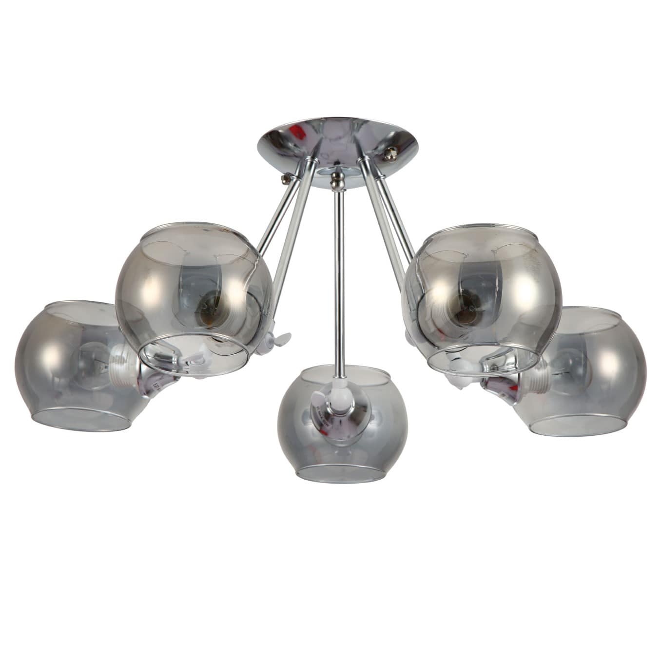 Smoky Cut-out Globe Glass Hinged Chrome Metal Semi Flush Ceiling Light