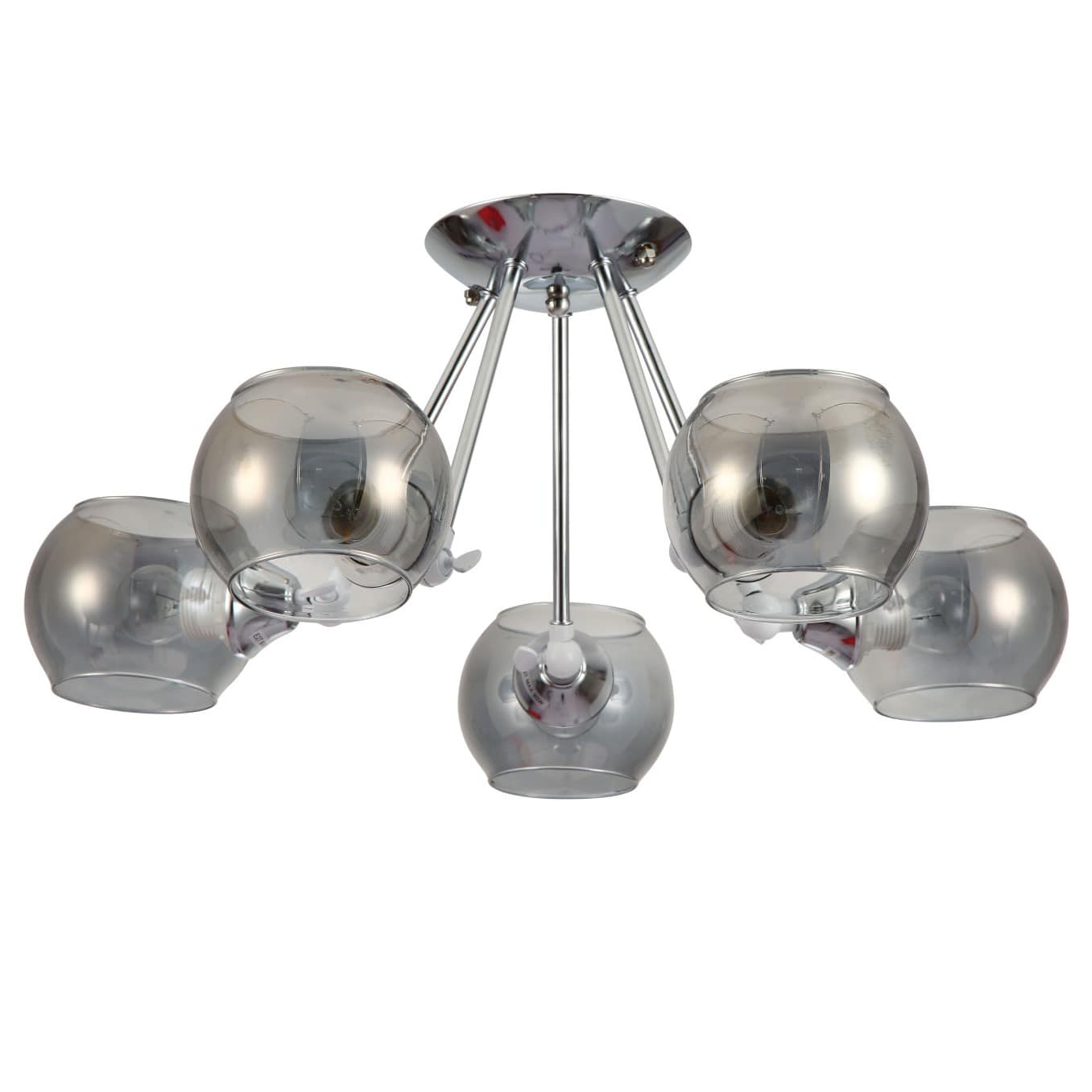 Main image of Smoky Cut-out Globe Glass Hinged Chrome Metal Semi Flush Ceiling Light 159-17586 | TEKLED 159-17586